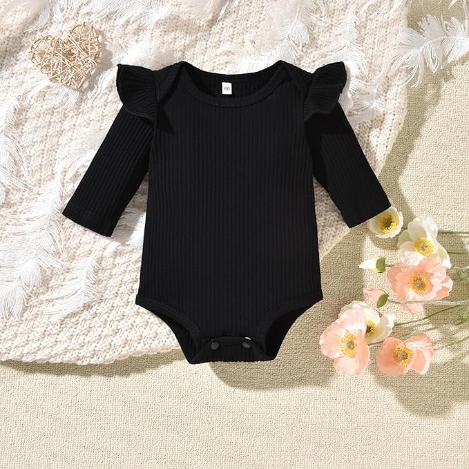 Aalizzwell Preemie Newborn Infant Baby Girls Clothes Ribbed Romper Bodysuit Pants Set Fall Winter Outfits