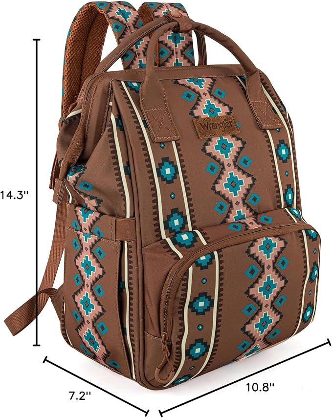 Wrangler Diaper Bag Backpack Aztec Travel Backpack Purses Western Multi-Function Baby Bags for Mom with Waterproof Insulated Pockets