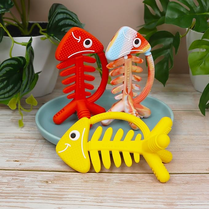 3in1 Infant Toys, Baby Teething Toys 0-3-6-12 Months, Teethers for Babies 3-6 6-12 Months for Teething Relief, Gifts,Silicone,Sensory,Baby Toys 0-6 Months,USA Patent Pending,Yellow Fish