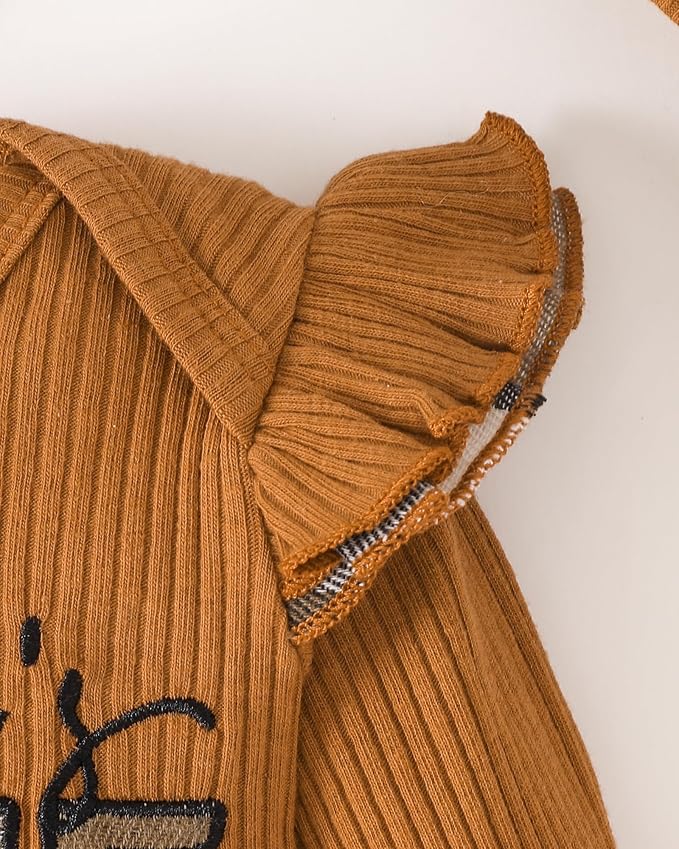 SUNNY PIGGY Baby Girl Clothes Newborn Outfits Infant Ruffle Romper 0-18M Fall Winter Flower Plaid Pants Clothing Set