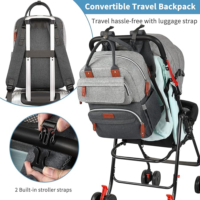 Diaper Bag Backpack, Baby Bag for Boys Girls, Large Diaper Backpack Travel Diaper Bags with Insulated Pockets Baby Registry Search Shower Gifts Newborn Essentials for Mom Dad, Waterproof Grey