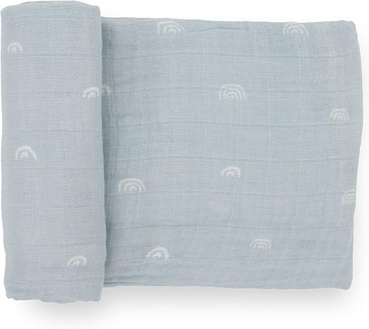Little Unicorn Premium Cotton Swaddle Baby Blanket | Breathable Fabric | for swaddling, Play, Nursing & More (Blue Rainbow)