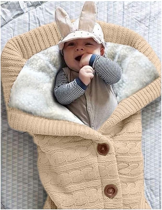 XMWEALTHY Unisex Infant Swaddle Blankets Soft Thick Fleece Knit Baby Girls Boys Stroller Wraps (Khaki)