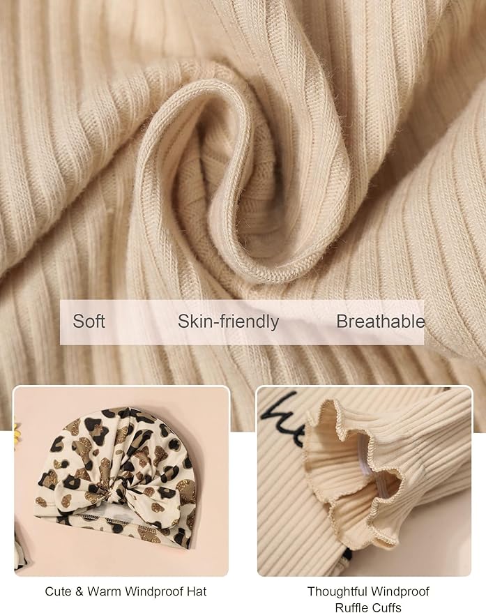 AGAPENG Newborn Girl Clothes Ruffle Letter Print Romper Infant Bell Bottom Jumpsuit Boho Baby Girl Clothes with Headband Hat