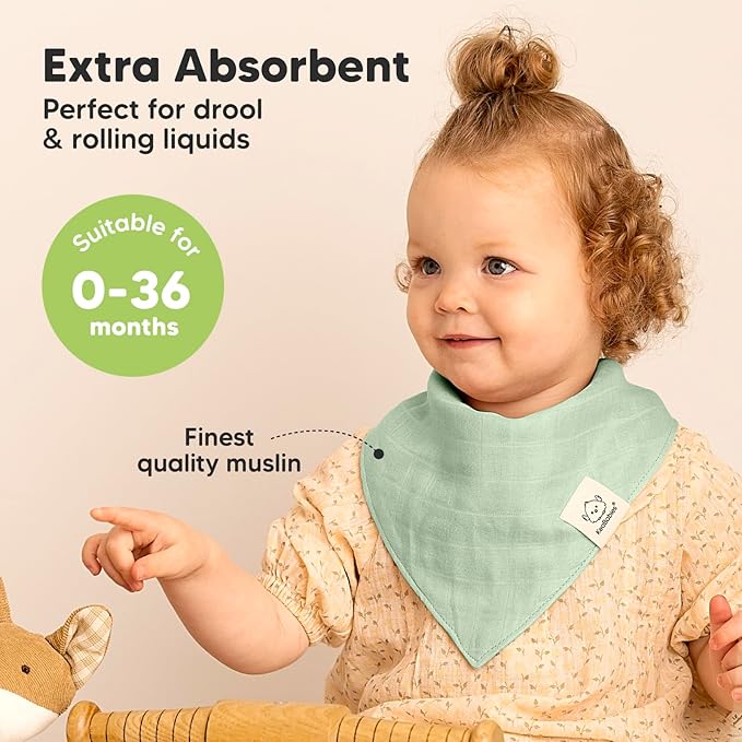 8-Pack Muslin Baby Bibs for Boys, Girls - Muslin Bandana Drool Bibs for Baby Girl & Boy, Drooling Newborn, Teething Toddler, Infant 0-36 Months, 100% Cotton Extra Absorbent & Soft (Mirage)