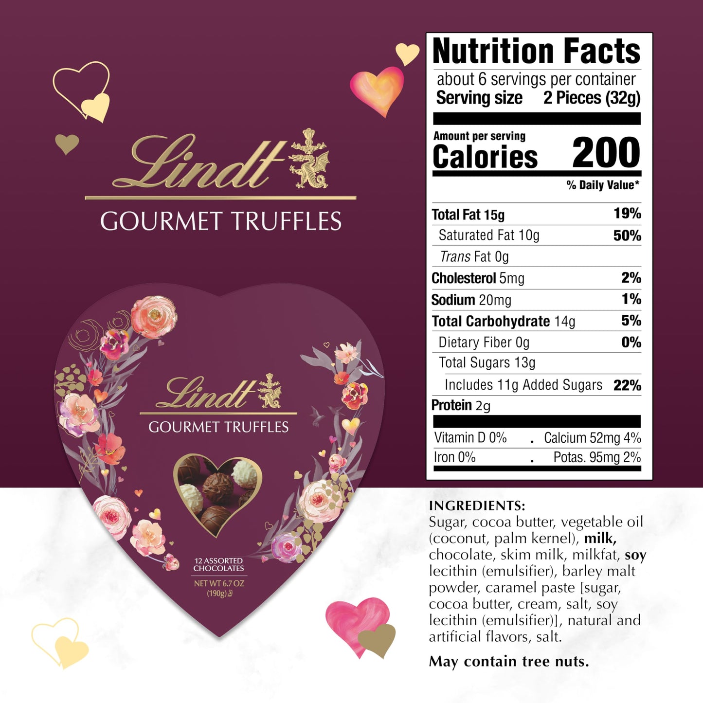 Lindt Valentine's Gourmet Truffles Assorted Chocolate Candy Heart, 6.7 oz.