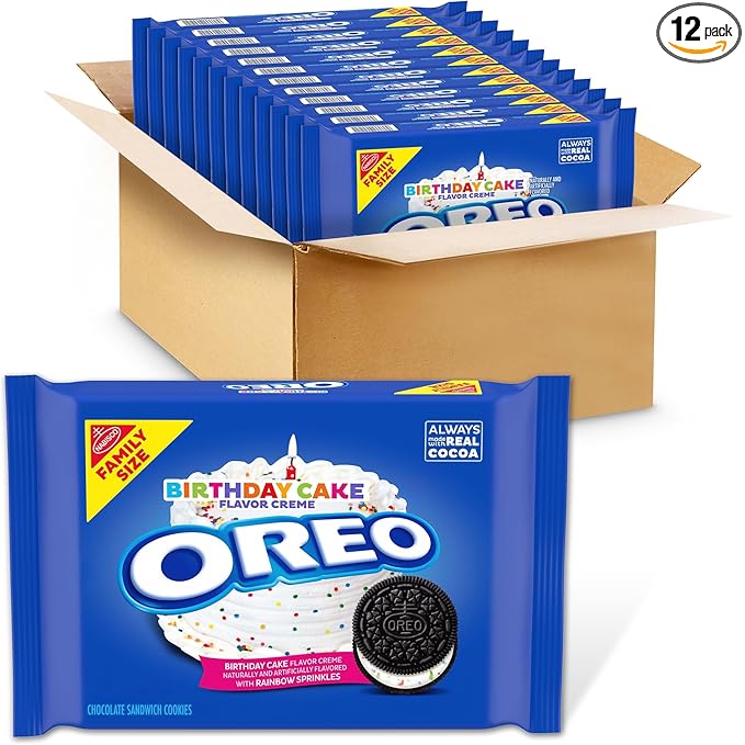 OREO Birthday Cake Creme Chocolate Sandwich Cookies, Family Size, 12 - 17 oz Packs