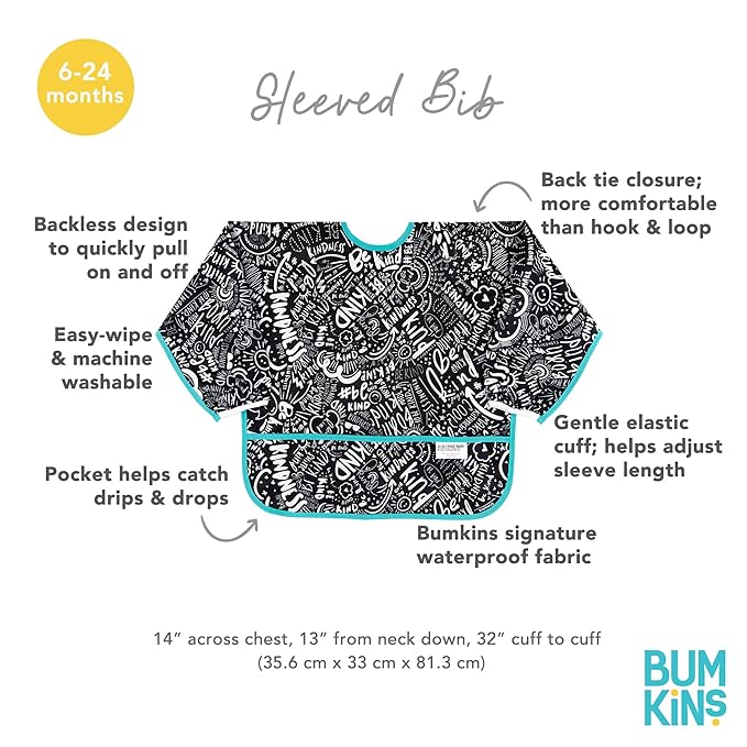 Bumkins Sleeved Bib for Girl or Boy, Baby and Toddler for 6-24 Mos, Essential Must Have for Eating, Feeding, Baby Led Weaning Supplies, Long Sleeve Mess Saving Food Catcher, Born This Way