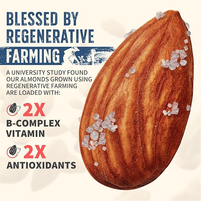 Burroughs Family Farms 3 lb Roasted Salted Almonds – USDA Organic, First Regenerative Organic Certified Almond Farm – 2x the Antioxidants and Vitamin B Versus Other Almonds – Lightly Salted & Perfectly Dry Roasted Almond Nuts