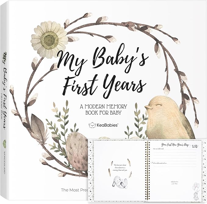 First 5 Years Baby Memory Book Girl, Boy - 90 Pages Hardcover First Year Milestone Keepsake Book, Newborn Scrapbook for New Parents, Minimalist Photo Album Journal, Gift for Baby Shower (WonderLand)