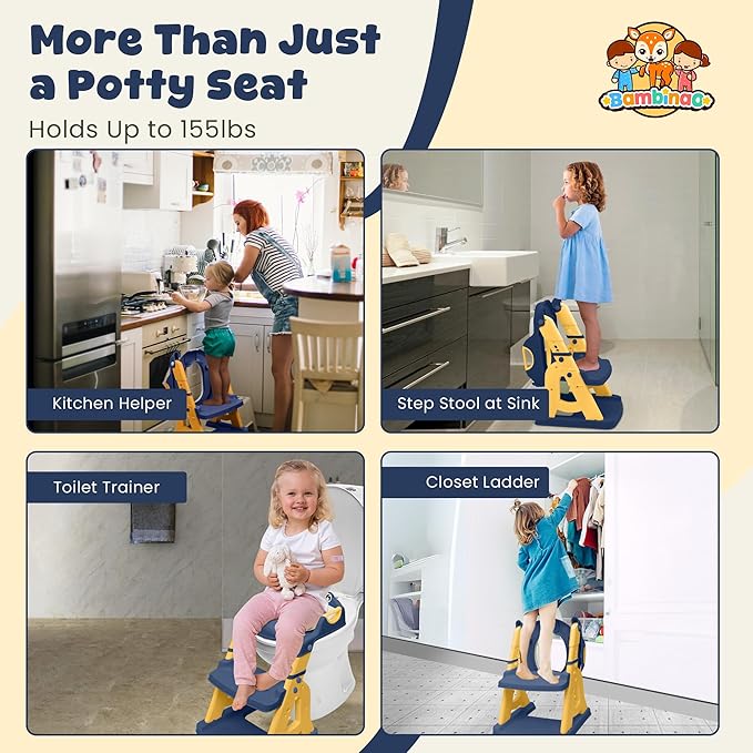 2-in-1 Cushioned Potty Seat with Ladder – Foldable Toddler Toilet Seat & Toddler Step – Step Up Potty Chair With Splash Guard for Boys & Girls – Toilet Training for Kids Aged 2-8