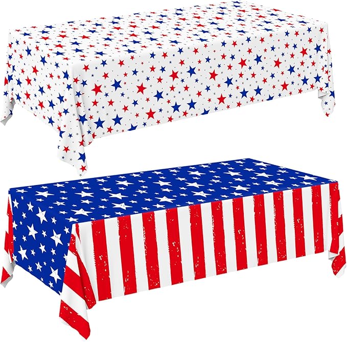 Gatherfun 4th of July Party Supplies Set- American Flag Patriotic Theme Kit for Independence & Election Day Decorations, Disposable Plastic Tablecloth - for Patriotic & 4th of July Decorations,2PCS