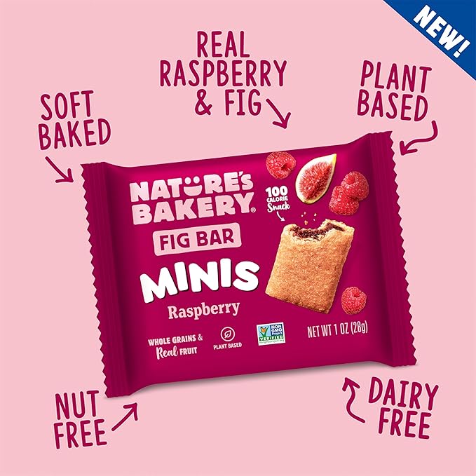 Nature's Bakery Fig Bar Minis, Raspberry, Whole Grain, Vegan Friendly, Kosher, Non-GMO, 10 Ounce (Pack of 6)