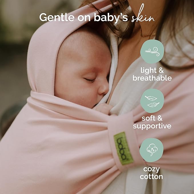 Boba Bliss Pre-Wrapped Baby Carrier with Buckle - Newborn to 7-35 lbs Light, Breathable & Easy to Adjust Hybrid Infant Sling & Toddler Carrier - Certified Hip-Healthy for 0-18 Months - Bloom