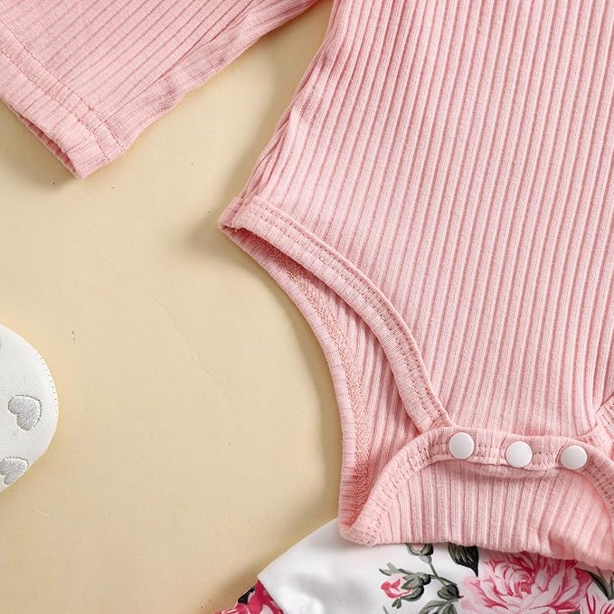 Baby Girls Clothes Ribbed Romper Bodysuit Pants Headband Set Fall Winter Outfits