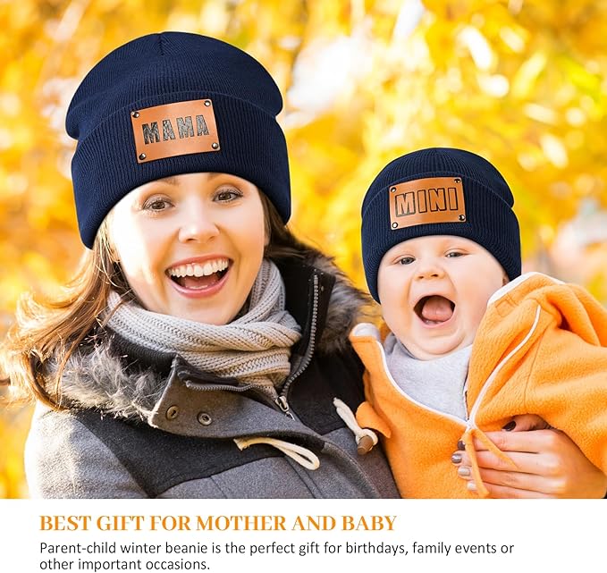 Parent-Child Beanie Hat,Mother & Baby Daughter/Son Winter Warm Knit Hat,Kids Soft Beanie Cap