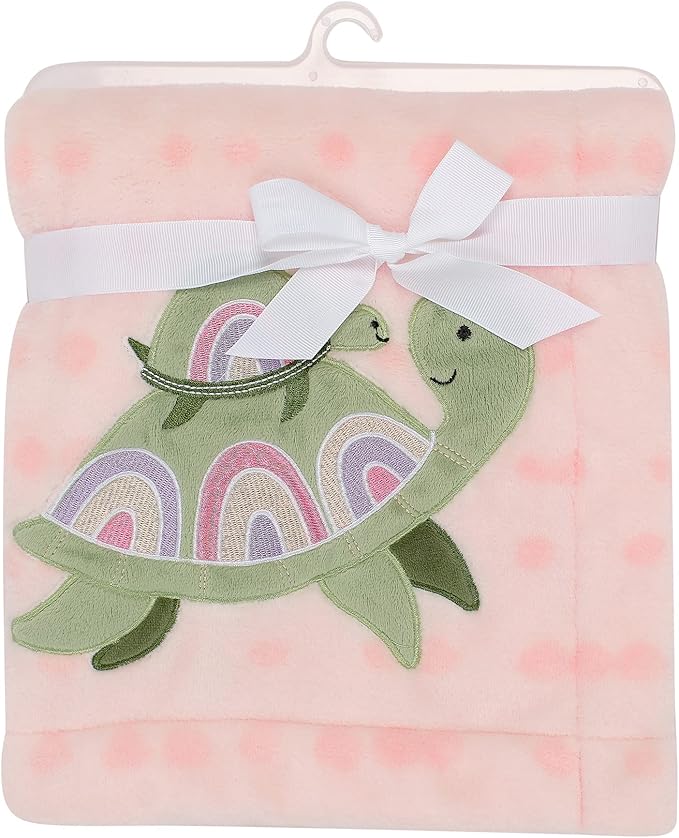 Lambs & Ivy Sea Dreams Cozy Pink Fleece Turtle Applique Baby Blanket