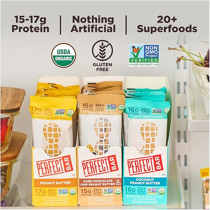Perfect Bar Original Refrigerated Protein Bar, Peanut Butter Lover's Variety Bundle, 2.2 - 2.5 Ounce Bar, 8 Count (Pack of 3)