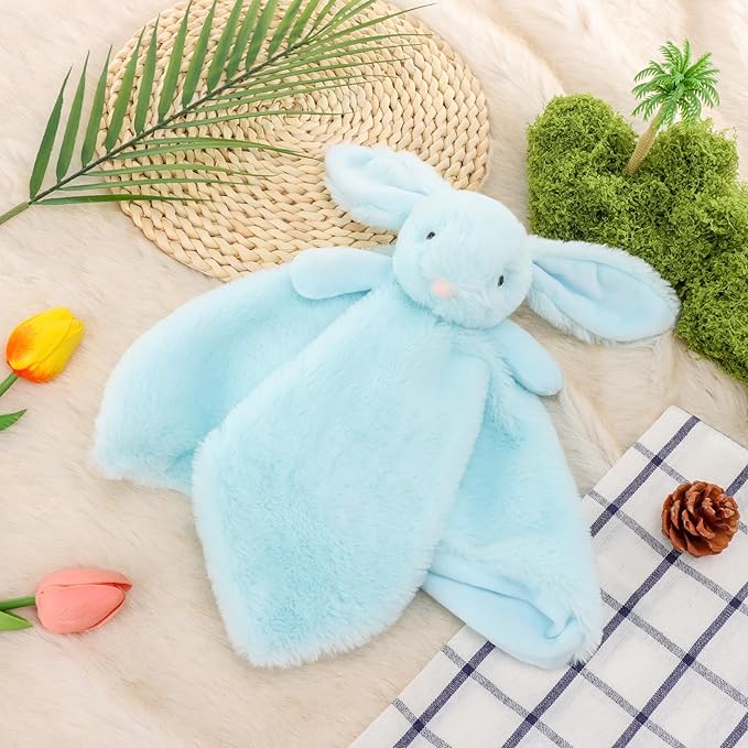 Apricot Lamb Stuffed Animals Light Blue Bunny Rabbit Security Blanket Infant Nursery Character Blanket Luxury Snuggler Plush Baby Lovey(Light Blue Bunny, 13 Inches)