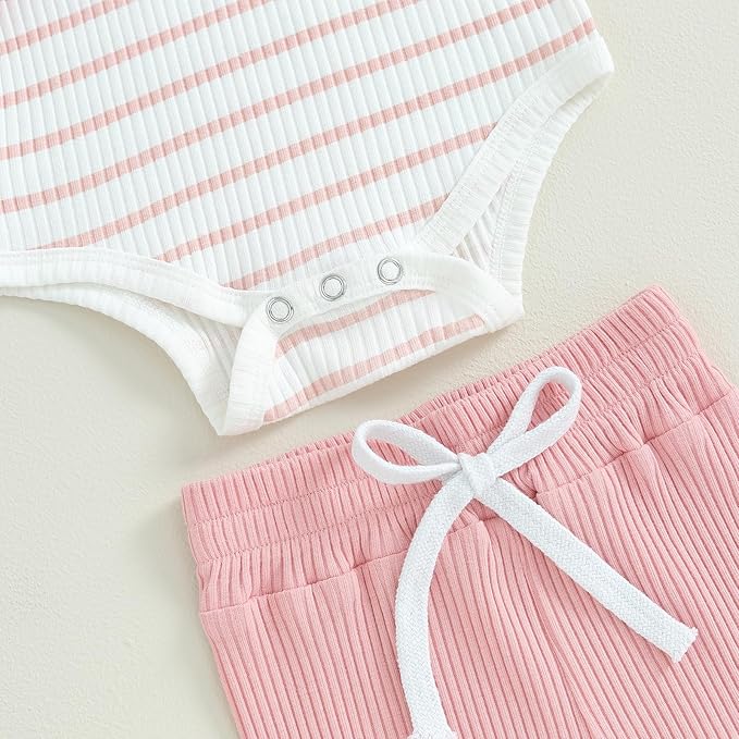 Newborn Baby Boy Girl Clothes Ribbed Knitted Long Sleeve Romper Pants Solid Cotton Infant Fall Winter Outfits 2Pcs