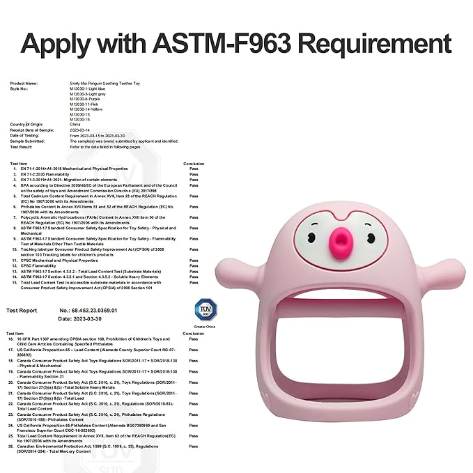 Smily Mia Teething Toys for Babies 0-12 Months, Penguin and Reindeer Baby Gift Set, Chew Toys 3M+, Hand Teether Set, Light Pink