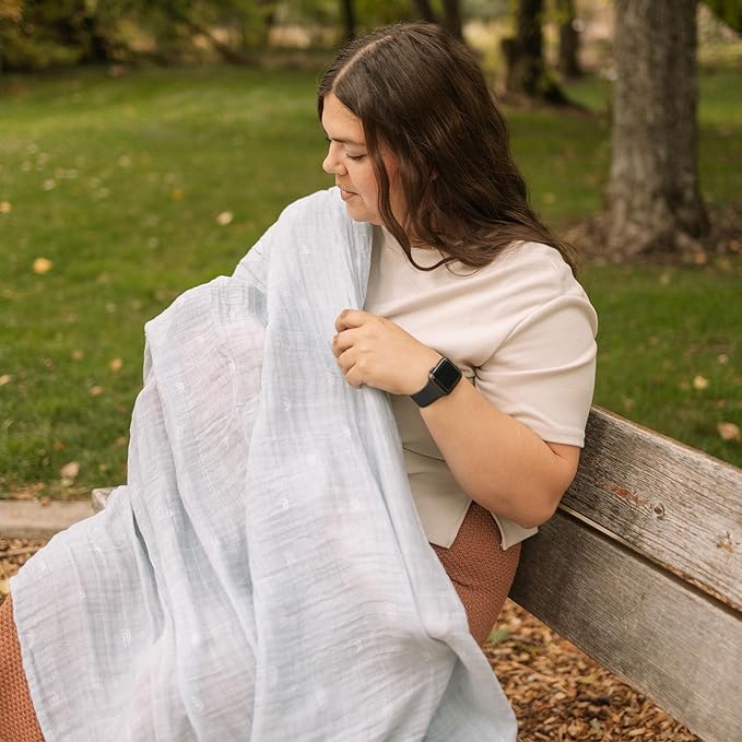 Little Unicorn Premium Cotton Swaddle Baby Blanket | Breathable Fabric | for swaddling, Play, Nursing & More (Blue Rainbow)