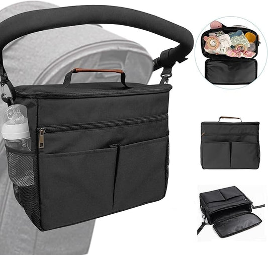 Miracle Maby Stroller Organizer Bag for Mom, Baby Trolley Bag - Compatible with Any Stroller - Multifunctional Large Capacity（Black-12L）