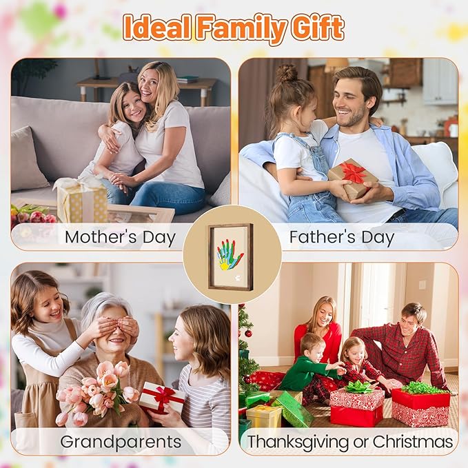 Family Handprint Kit, DIY Craft Keepsake Frame, Personalized Hand Print Ornament, Home Decor,Family Gifts for New Parents, Grandparents, Father's Day, Mother's Day, Anniversary, Christmas (Brown)