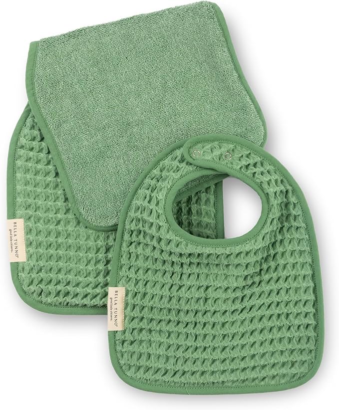Bella Tunno Baby Bibs and Burp Cloths Set – Reversible Drool Bibs and Soft Absorbent Newborn Burp Cloths, OEKO-TEX Certified (Sea Foam)