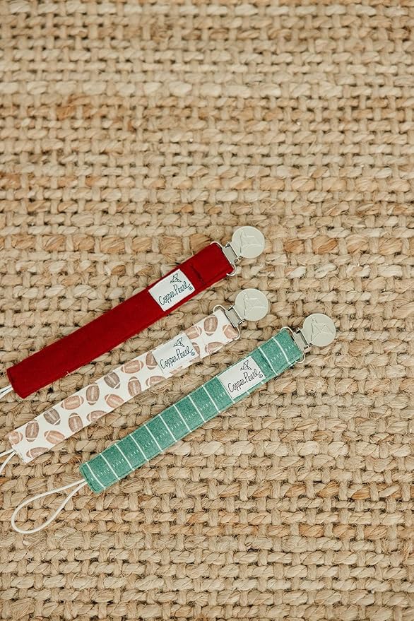 Copper Pearl Pacifier Clip 3-Pack: Premium Knit Binky Clips for Baby Girls and Boys - Stylish Stainless Steel Pacifier Holder Clip - Baby Pacifier Clips for No More Floor Drops - Blitz