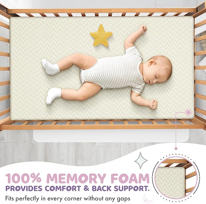 2” Crib Mattress Topper Memory Foam - Waterproof Breathable Soft Washable Cover 52” x28” x 2” Fits Standard Size Cribs & Toddler Beds by Sleepah