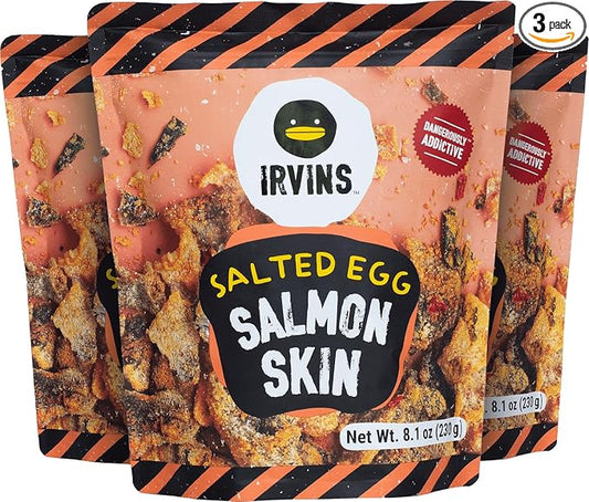 Irvins Salted Egg Salmon Skins, 3.7 Ounce (Pack of 3) (8.1oz (Pack of 3), Salted Egg)