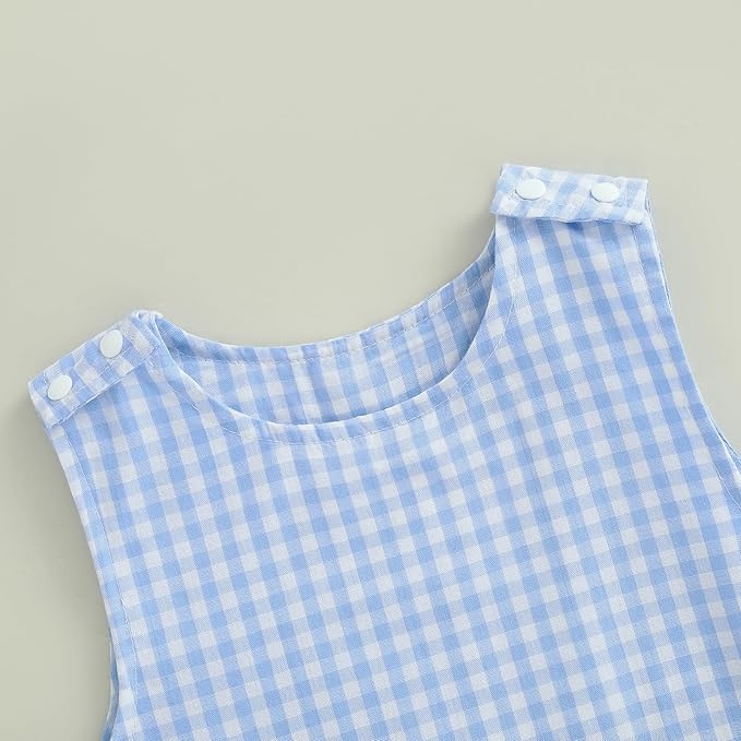 Baby Boy Summer Clothes Sleeveless Retro Plaid Romper Overalls Jumpsuit Shortalls Playsuit Outfits