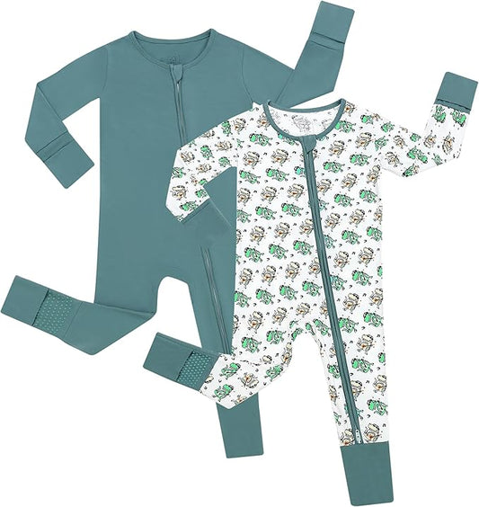JunNeng Viscose from Bamboo Baby Boy Sleeper with Mitten Cuffs, Footless Soft Zippy Pajamas, Sleep N' Play Romper 0-18 Months