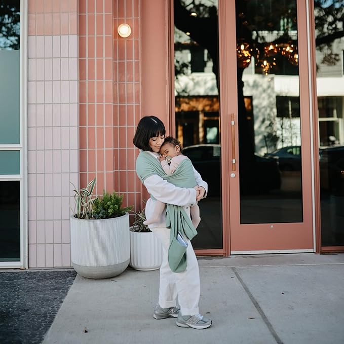 mushie Baby Wrap Carrier | Organic Cotton and Elastane | Infant Sling for Newborn and Babies 8-35 lbs (Roman Green)