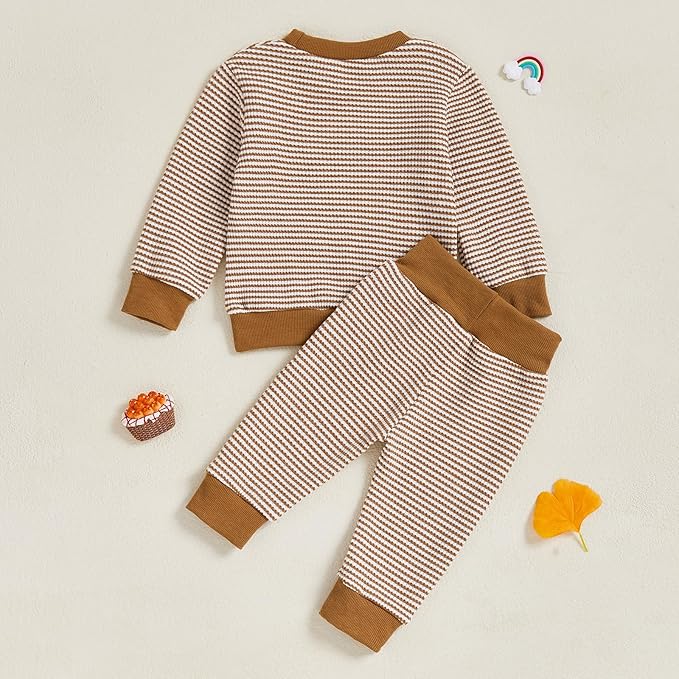 Baby Boy Toddler Fall Outfit Striped Sweatshirt Toddler Boy Winter Waffle Clothes 3 6 12 18 Months 2 3 T Pant Set