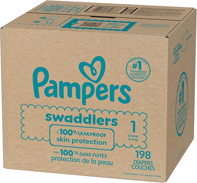 Pampers Baby Diapers - Swaddlers - Size 1, 198 Count, Ultra Absorbent Disposable Infant Diaper