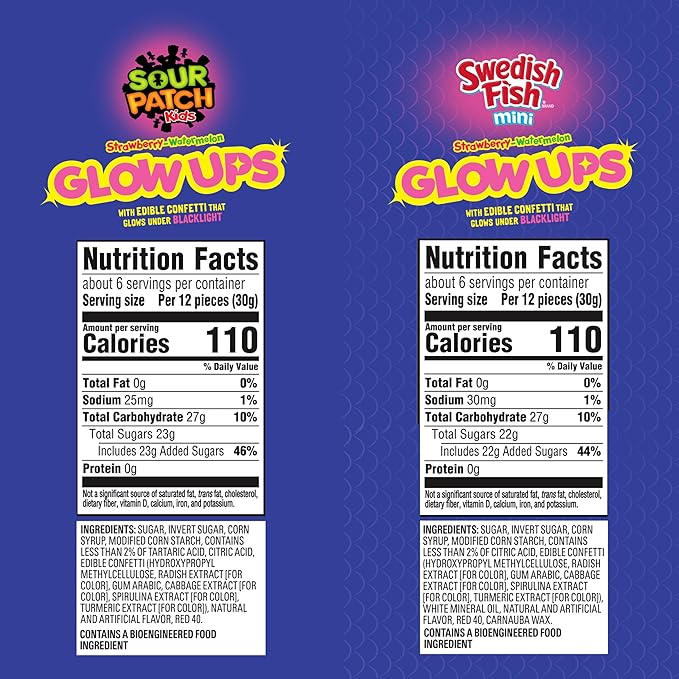 SOUR PATCH KIDS and SWEDISH FISH Mini Glow Ups Strawberry-Watermelon Soft & Chewy Candy Variety Pack, Bulk Candy, 4-6.7 oz Bags