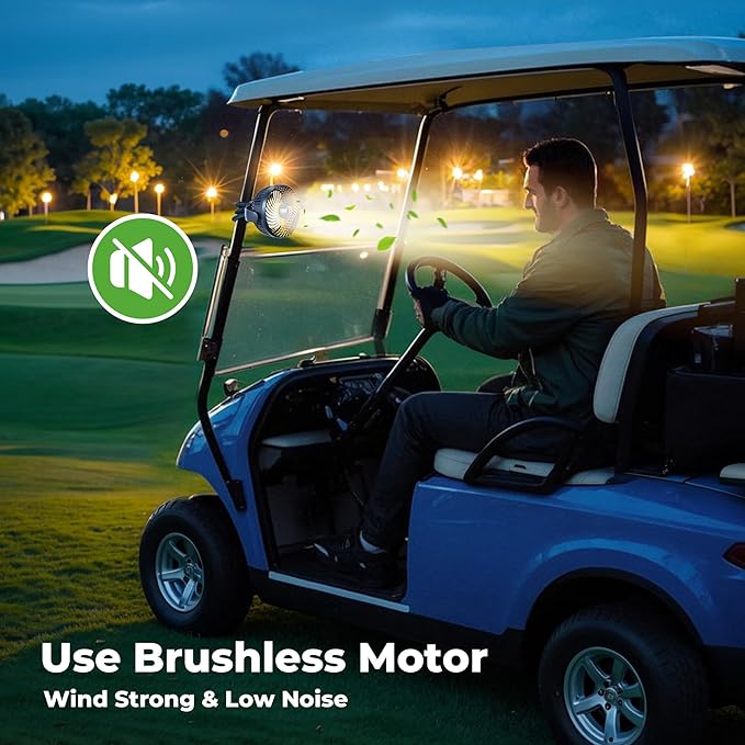 10L0L Universal Golf Cart Fan Fits Yamaha/EZGO/Club Car, Octopus Shape 360°Degree Rotational Fan, 3 Speed Adjustment, Support for Reverse Charging and Emergency Lighting-Black & Blue