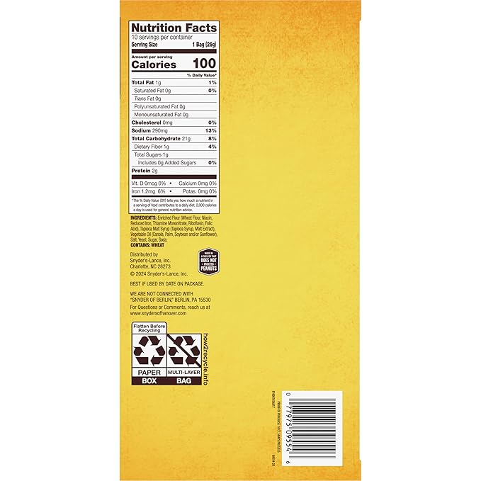 Snyder's of Hanover Snaps Pretzels, 10 Count 0.92 Oz