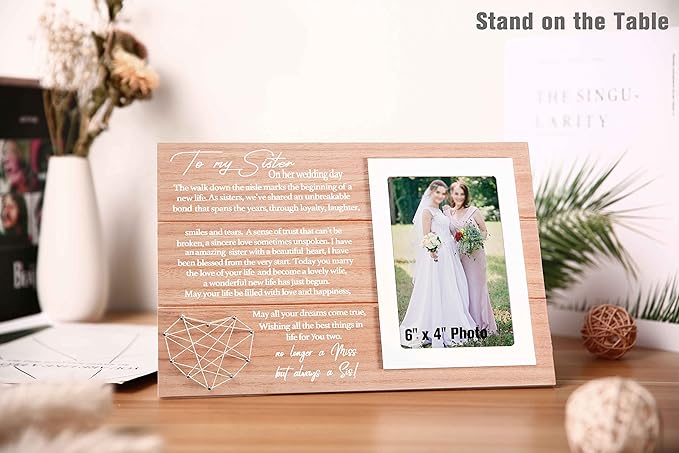 Picture Frame Gift for Bride from Sister-to My Sis-Wedding Photo Frame Gift for Sister on Her Wedding Day-Gets Married-Bridal Shower Present-Hen Night Bachelorette Party Presents for Her