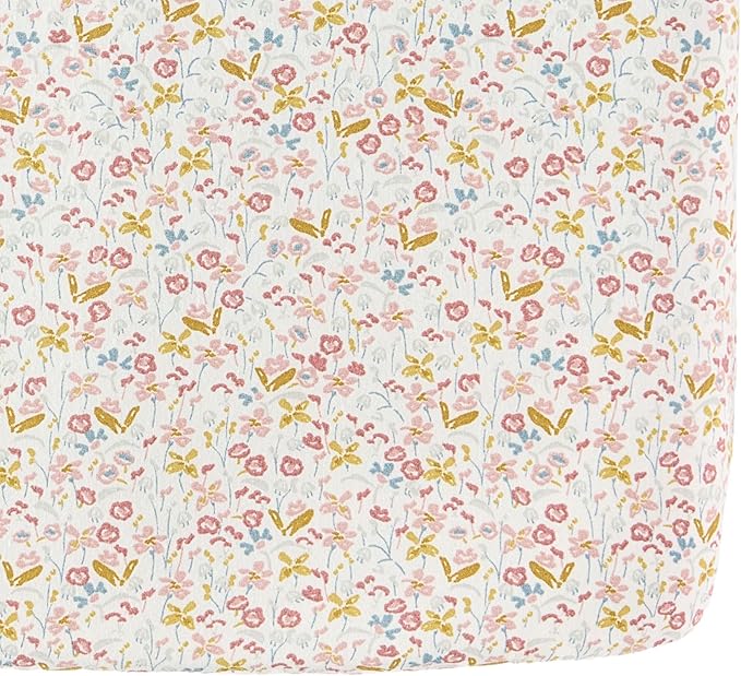 Pehr Crib Sheet, Floret | Breathable Brushed Organic Cotton for Soft Sleep | Snug Fit | Reusable Fabric Bag Packaging | Standard Crib Mattresses up to 52”L x 28”W x 8”H