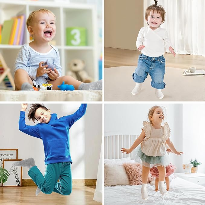 Toddler Grip Socks Non Slip Crew Cute Seamless Cotton Socks for Baby Boys Girls Infants Kids 9 Pairs