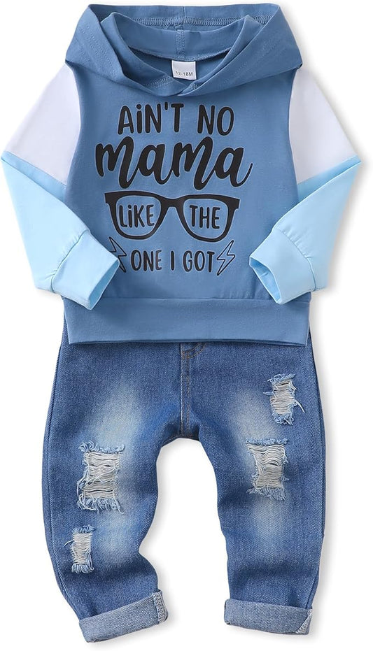 NZRVAWS Baby Boy Clothes Toddler Boy Outfit 2 3 4T 6 12 18 24 Month Fall Winter Hoodie Ripped Jeans Clothing