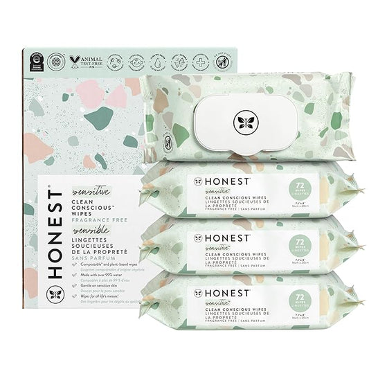 The Honest Company Clean Conscious Multi-Use Wipes | Hypoallergenic + Unscented for Sensitive Skin | Over 99% Water, Compostable, Plant Based, Baby Wipes | Geo Mood, 288 Count