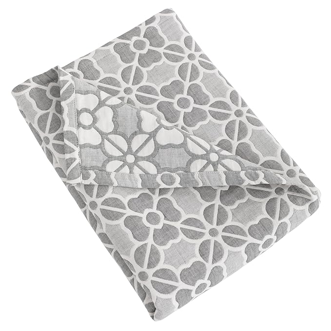 NTBAY 3 Layer Oversized Muslin Cotton Toddler Blanket, 45x60 Inches Jacquard Reversible Nursery Bed Blanket, Super Soft and Thermal Crib Blanket for All Seasons, Baby Gift, 45"x60", Grey Clover