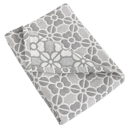 NTBAY 3 Layer Oversized Muslin Cotton Toddler Blanket, 45x60 Inches Jacquard Reversible Nursery Bed Blanket, Super Soft and Thermal Crib Blanket for All Seasons, Baby Gift, 45"x60", Grey Clover