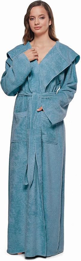 Arus Women's Princess Robe Ankle Long Hooded Lightweight Turkish Cotton Bathrobe