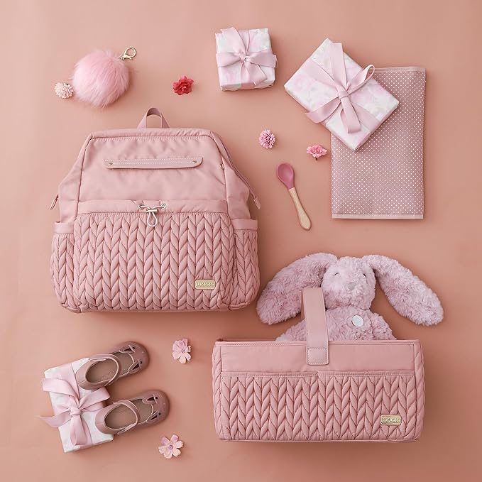 Luxurious Baby Diaper Caddy, Nursery Storage Basket for Newborn Boy and Girl, Travel Baby Basket for Diapers Baby Wipes, Organizer Tote Bag Storage Bin, Baby Shower Gifts(dusty rose)