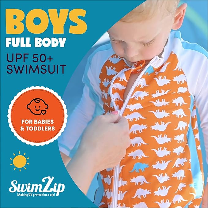 SwimZip Boys' Long-Sleeve UPF 50+ Swimsuit for Baby, Toddler, & Little Boys